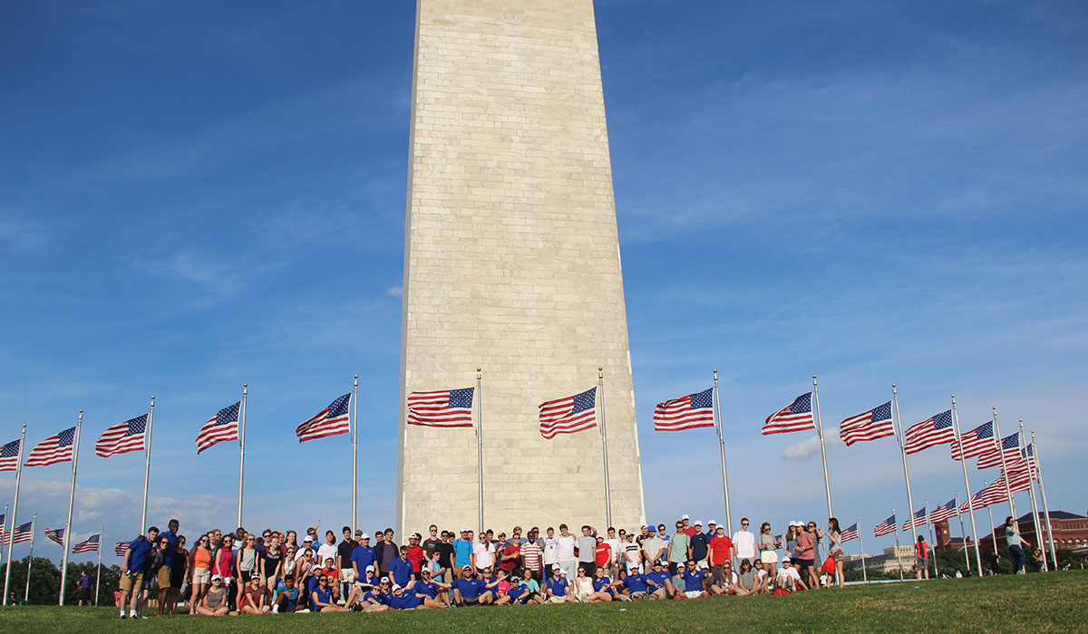 Summer Business Institute Students at the Washington Monument