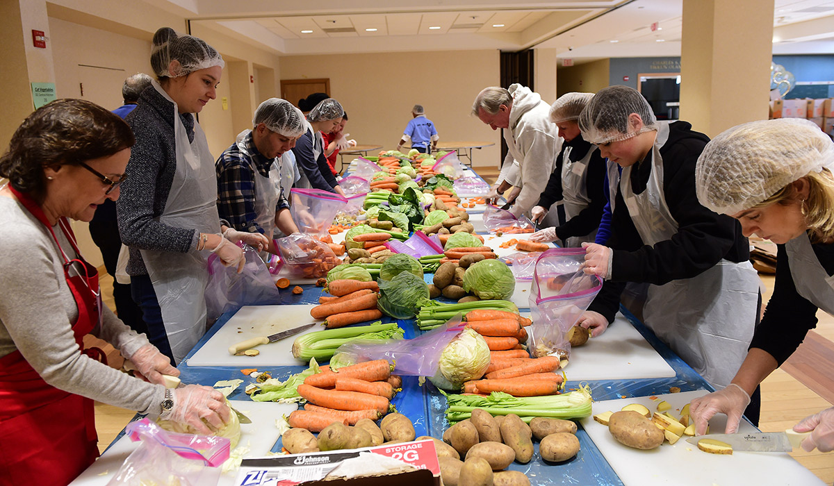 Volunteers preparing food on MLK Day