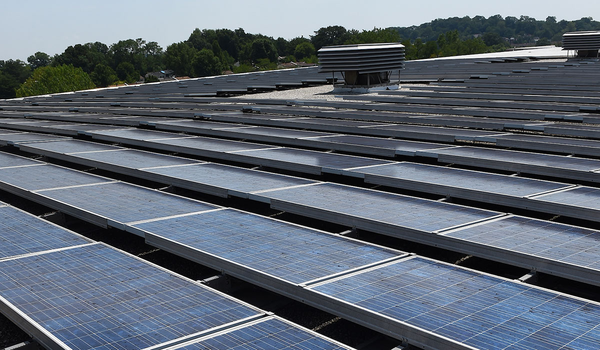 Solar panels on roof of athletic center