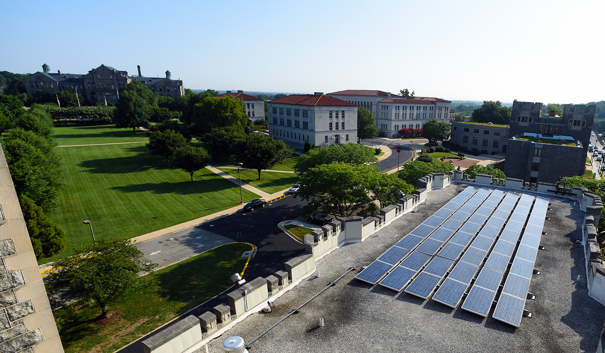 Solar panels on the roof of Gibbons Hall