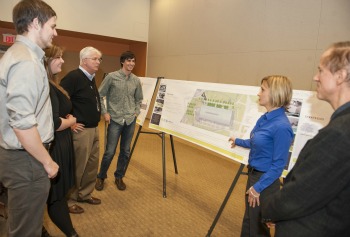 Architecture students, administrators and faculty discuss the plans to LEED certify the Crough Center