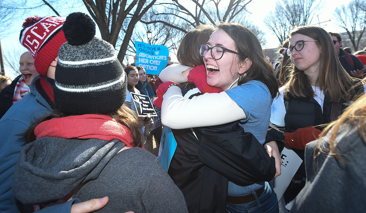 Students hug at March for Life