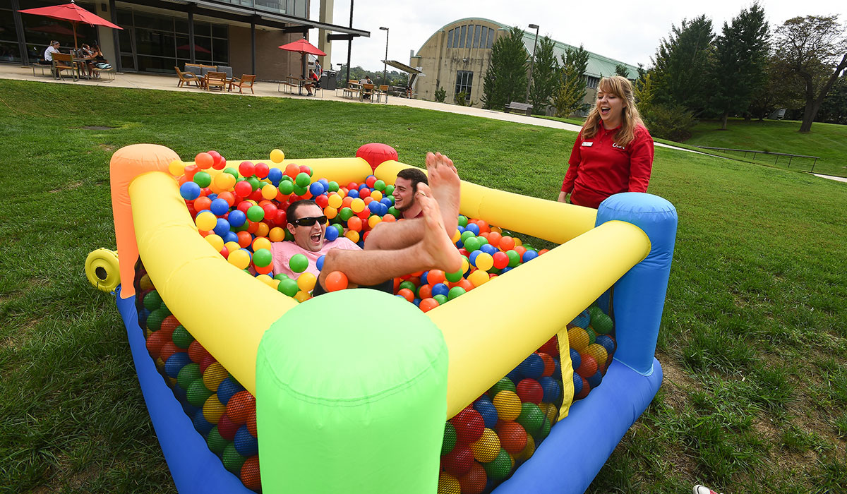 Students in ball pit