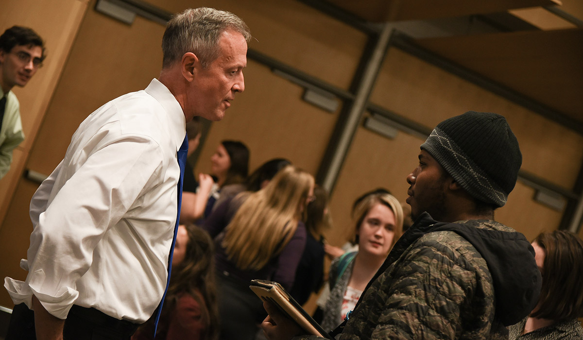 O'Malley speaking to students