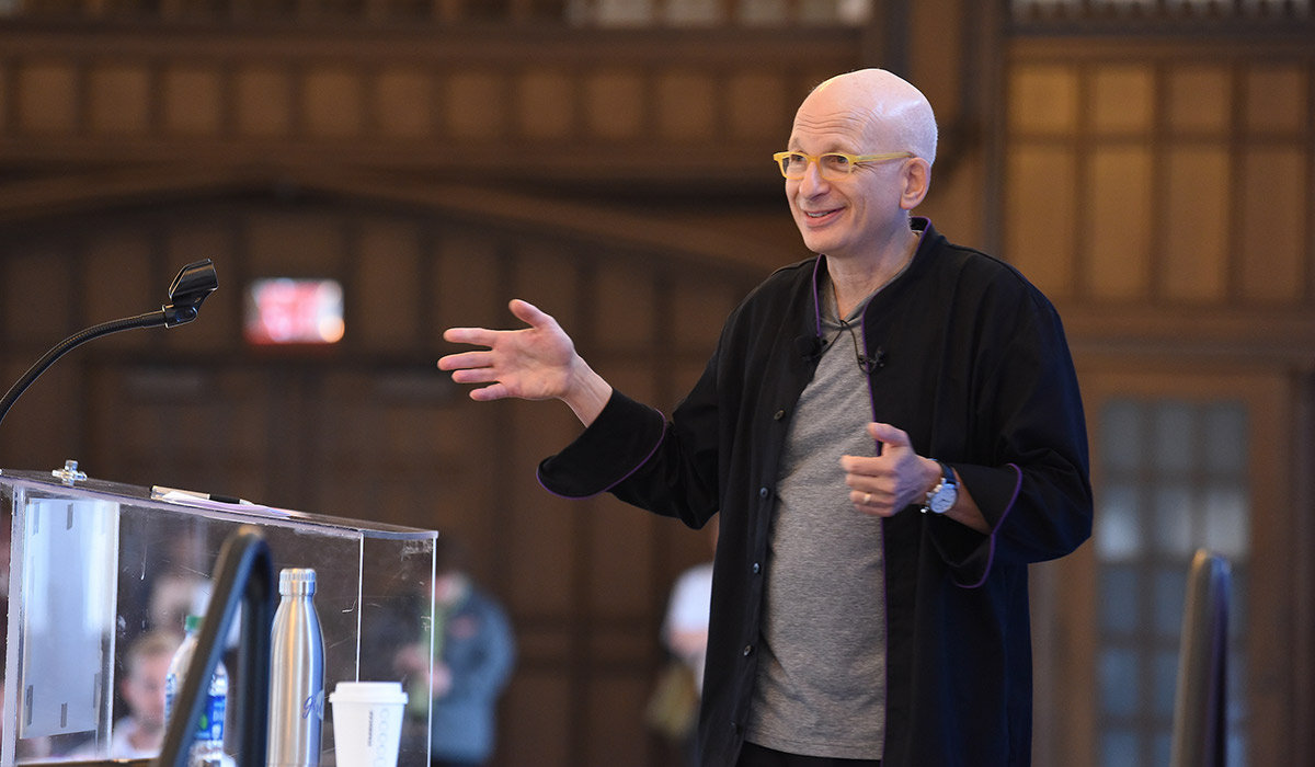 Seth Godin addressing Catholic University of America students and faculty 
