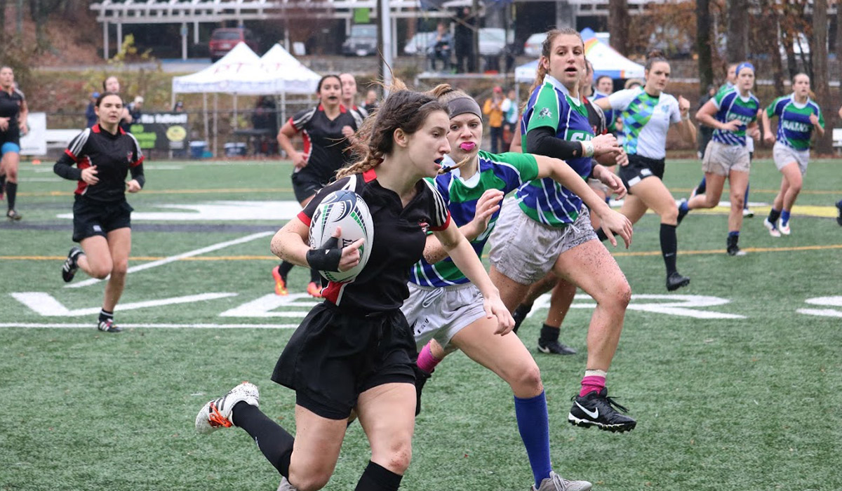 Women's rugby team playing at the championship tournament