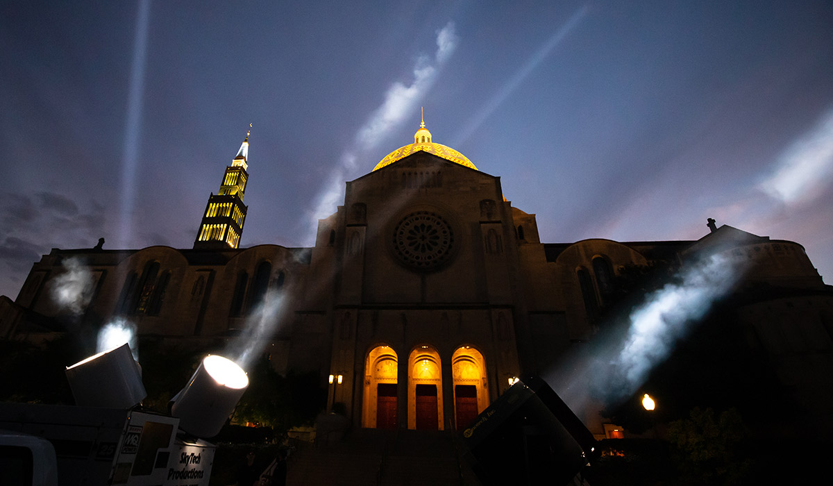 The Basilica with spotlights