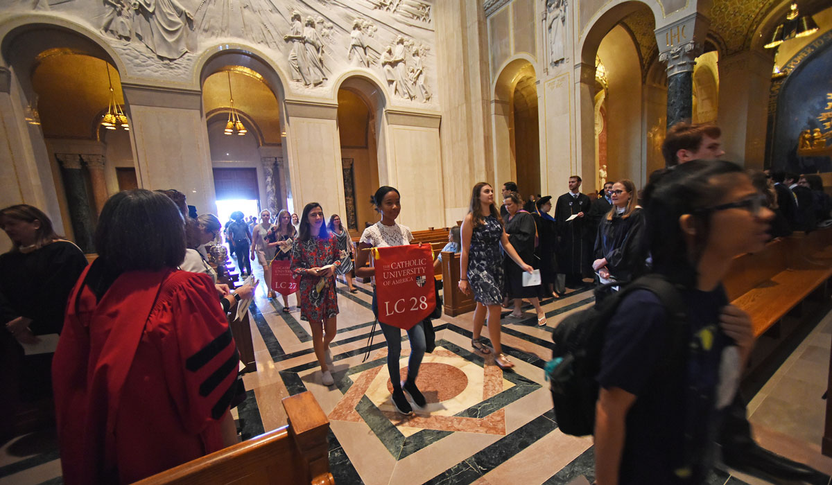 Students process into the Basilica of the National Shrine of the Immaculate Conception 