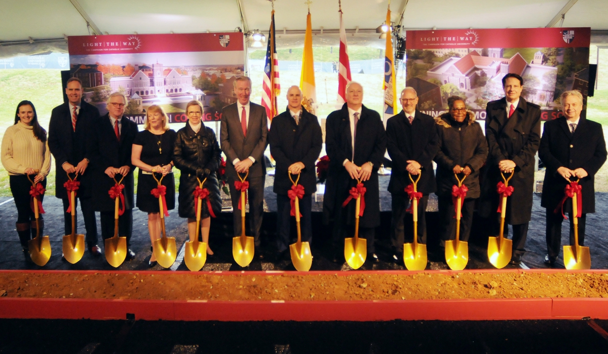 CUA faculty and staff participating in the groundbreaking ceremony