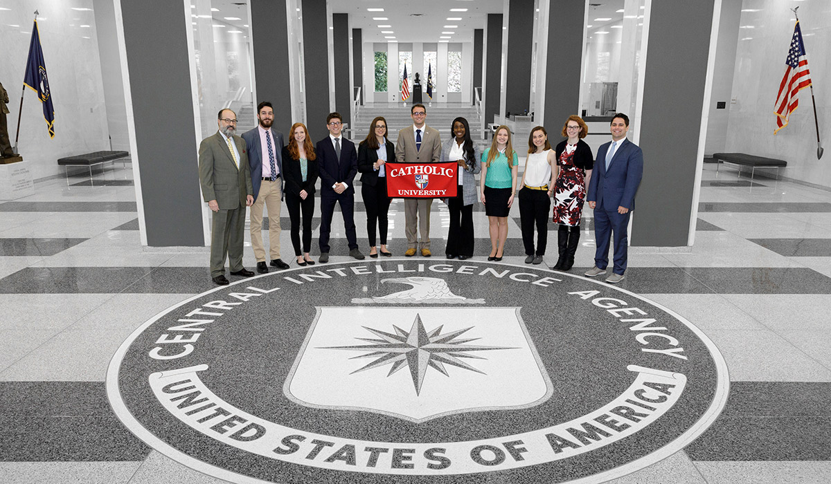 Students who study intelligence visit the CIA in Washington, D.C.