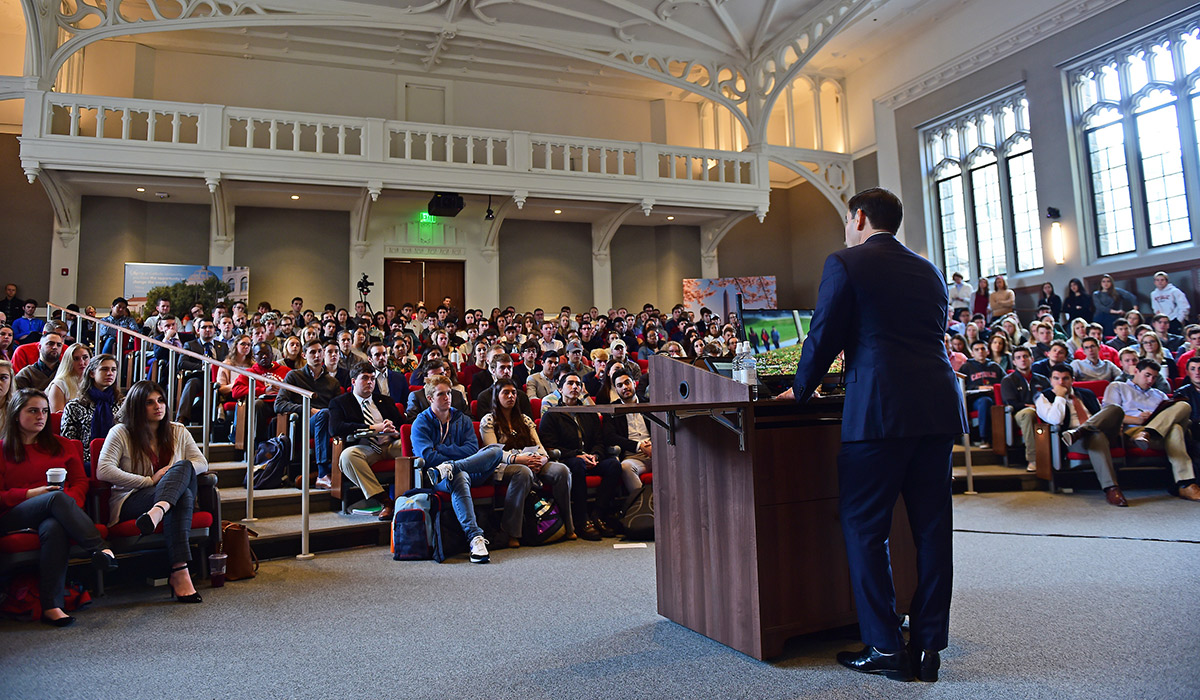Marco Rubio speaking at Maloney Hall