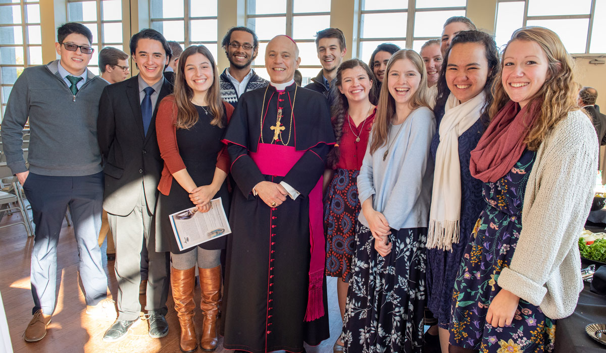 Archbishop Salvatore Cordileone with students