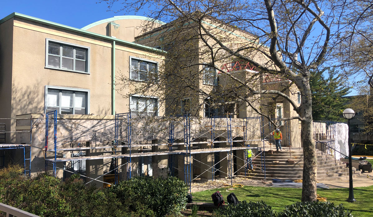 Scaffolding outside the Crough Center