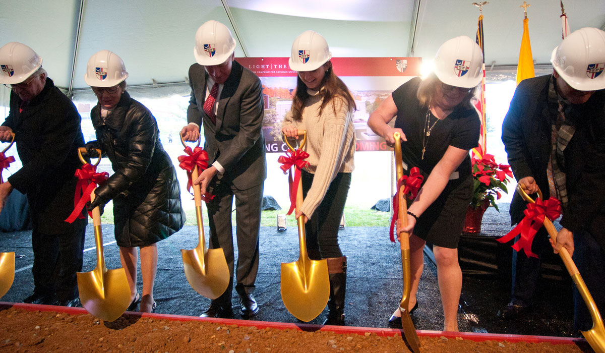 Administrators at groundbreaking ceremony for dining hall
