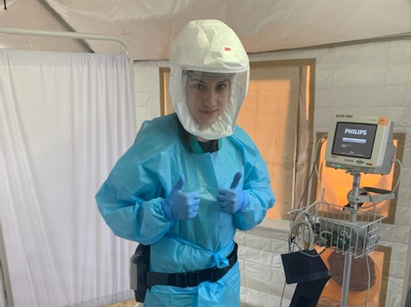 Nursing Alum dressed in protective gear for dealing with Covid-19 patients