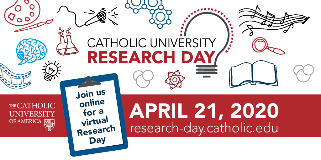 Research Day poster with April 21, 2020, date, research graphical icons, and 'join us for virtual research day' note.