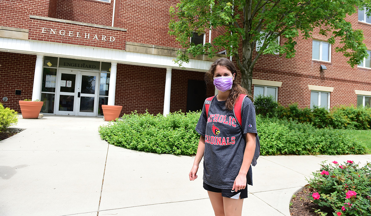 female student wearing mask