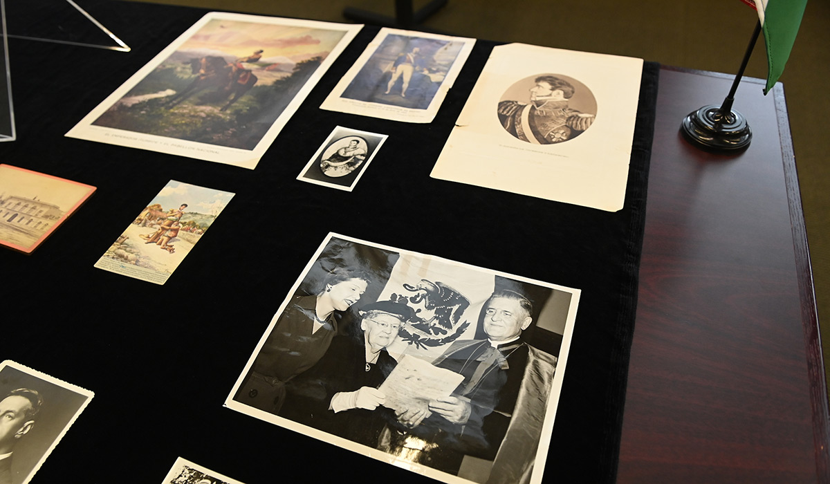 Historic photos on a table