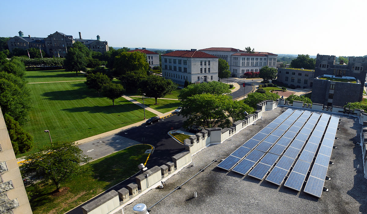 Solar panels on top of Gibbons Hall
