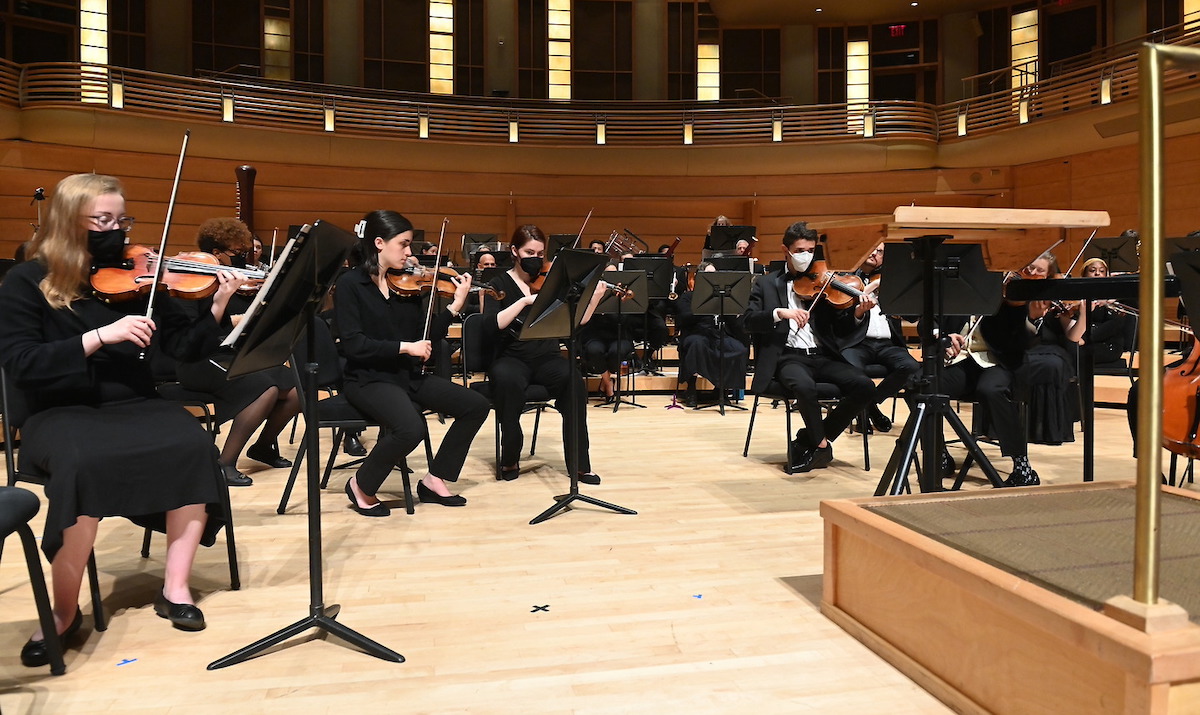 The orchestra playing at Strathmore Hall
