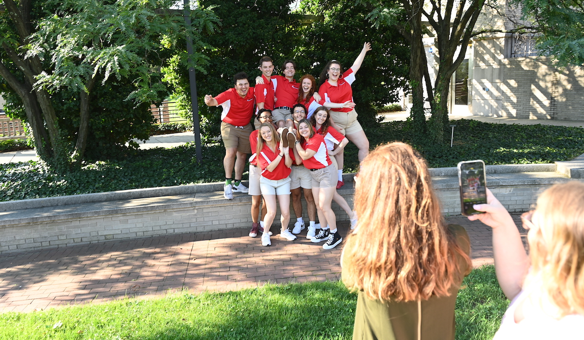 Student orientation advisors pose to take a photo