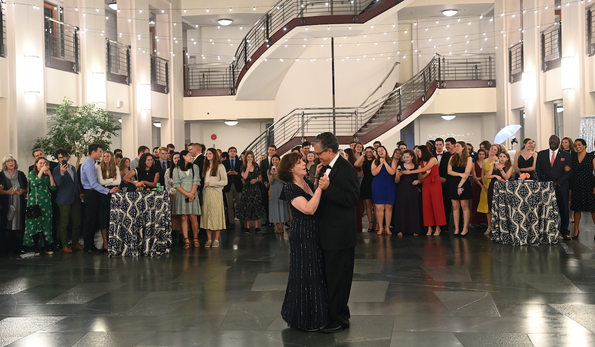 The Kilpatricks dance at the Installation Gala held at the Columbus School of Law Atrium.