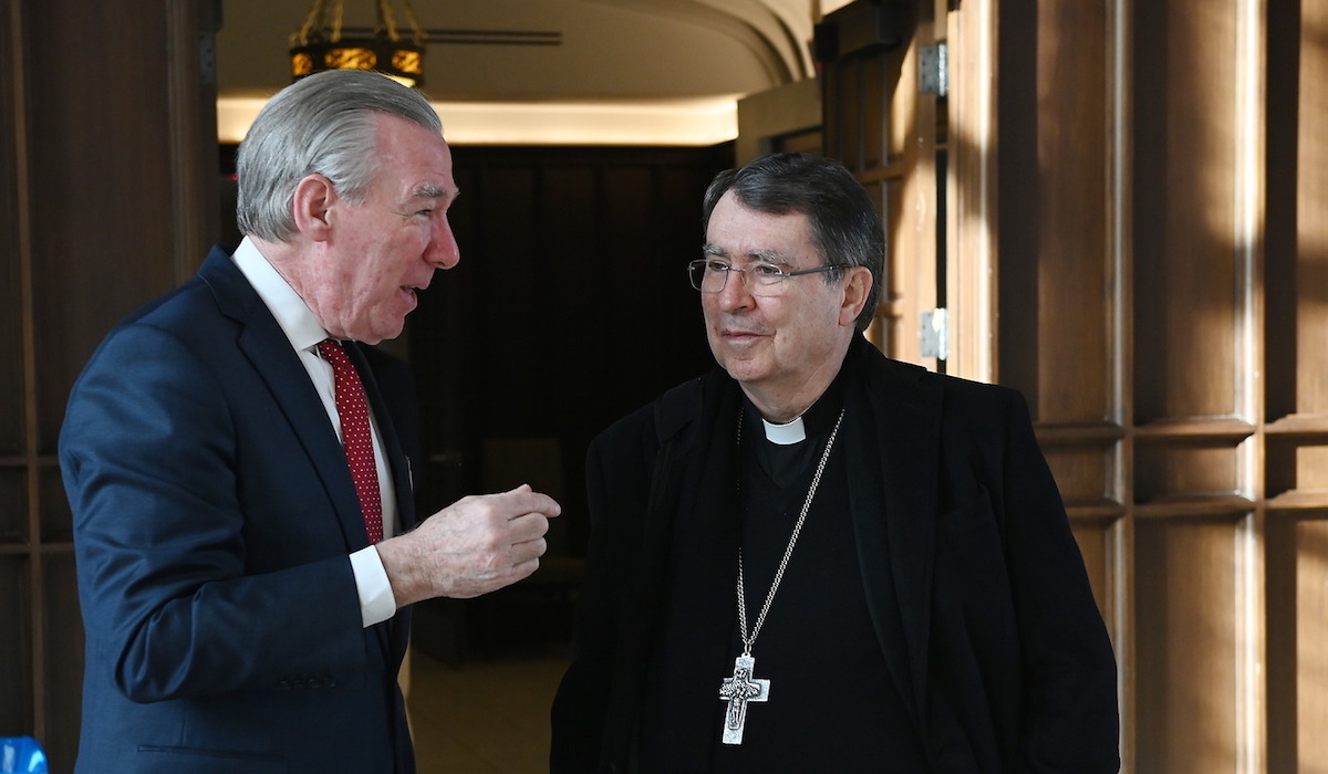 Archbishop Christophe Pierre and President John Garvey talking to each other