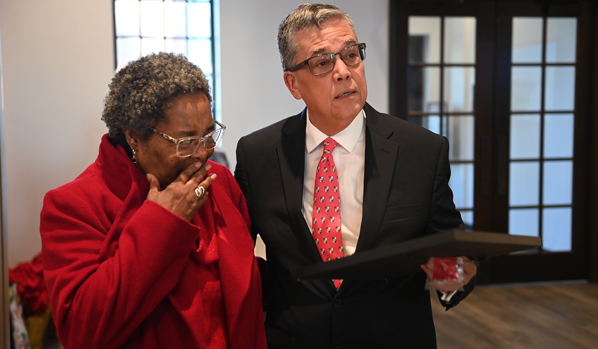 Ms. Willie with President Kilpatrick on the day on the dedication of Garvey Hall.
