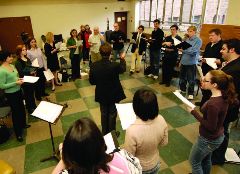 Singers practicing to perform for Pope Benedict XVI