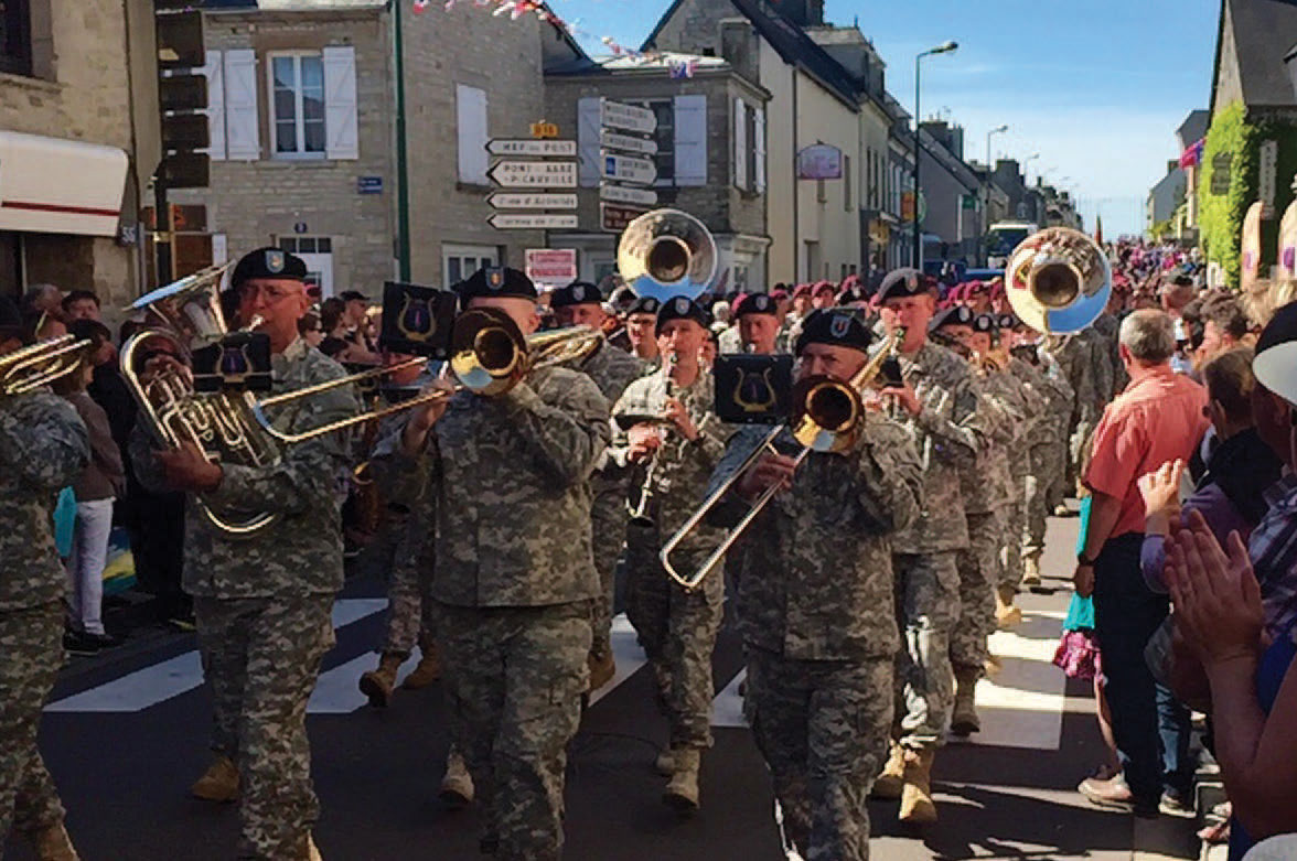 A military band in a parade.