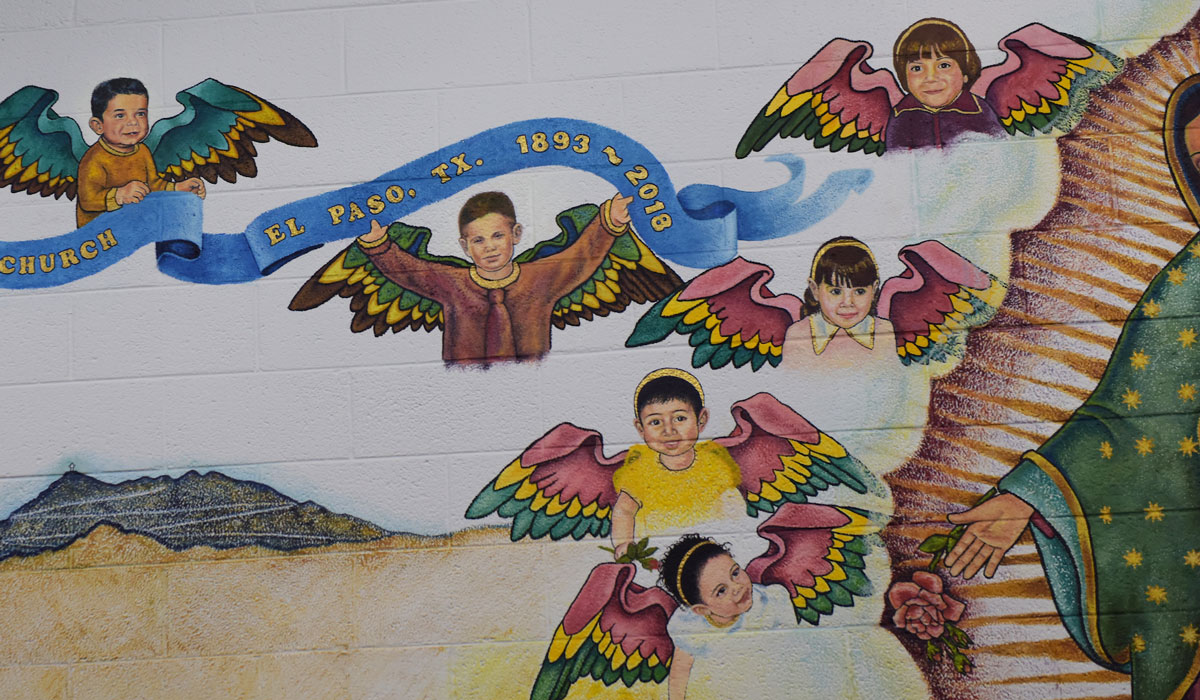 Mural with children painted on it
