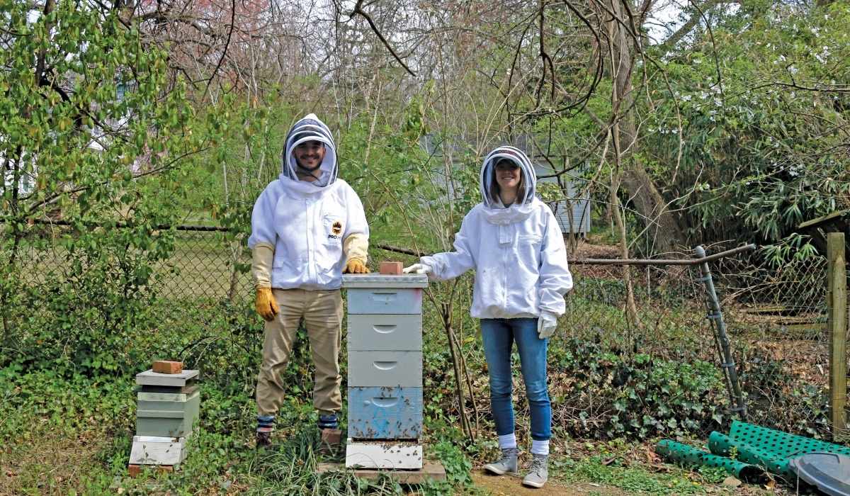 Anna Stumme and Brett Padula with their beehive tracking device