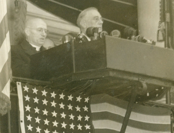 Alumnus and professor of political science Father John Ryan with Franklin D. Roosevelt