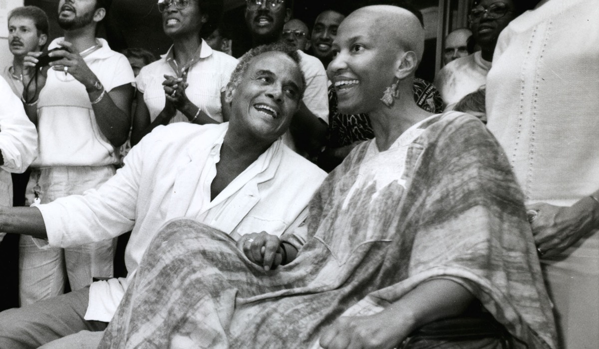 Photo caption: Franciscan Sister of Perpetual Adoration Thea Bowman and actor, singer, and activist Harry Belafonte were all smiles during a celebration in their honor at Xavier University of Louisiana. He was visiting as part of his research for a planned film on her life. (Image Courtesy of Xavier University of Louisiana, Archives & Special Collections)