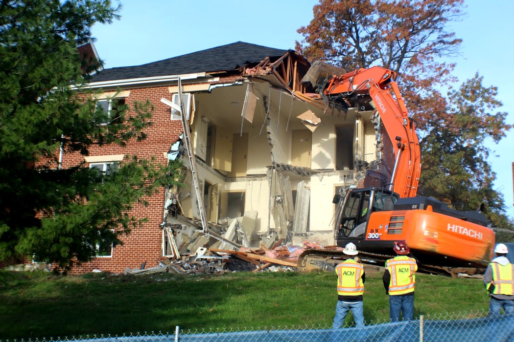 Magner hall being destroyed