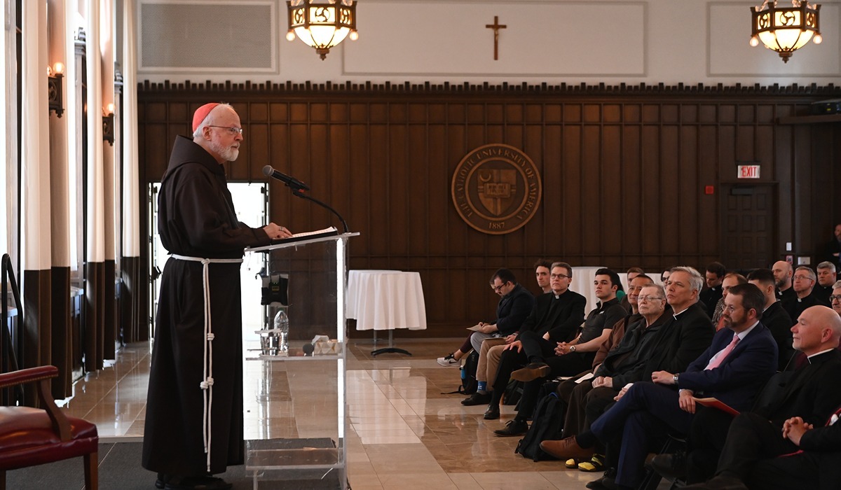 Boston Cardinal Seán O’Malley speaks about the Church and state response to the global immigration crisis at the James H. Provost Memorial Lecture at The Catholic University of America March 22.