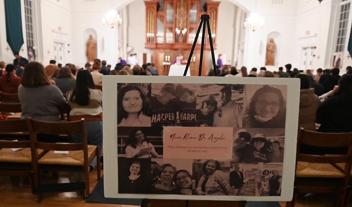 The campus community gathered at St. Vincent de Paul Chapel Tuesday to continue to remember in prayer the life of theology junior Nina De Angelo