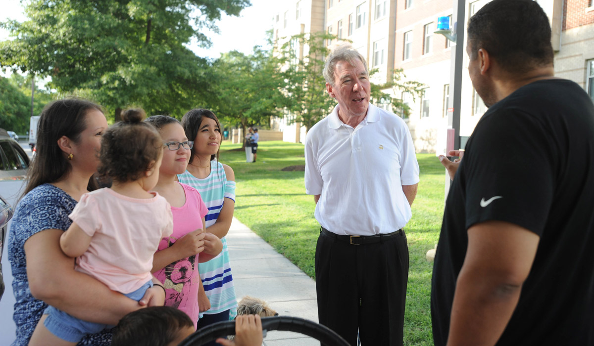 President John Garvey greets new students and families