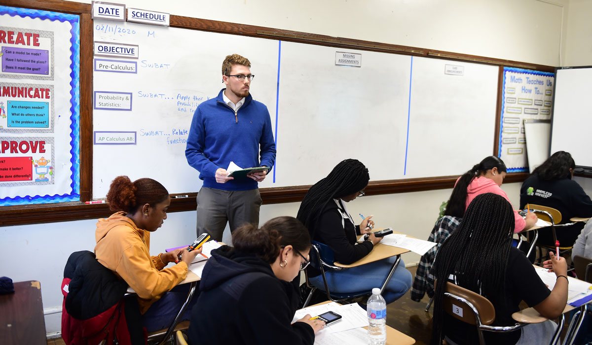 Student teacher in classroom