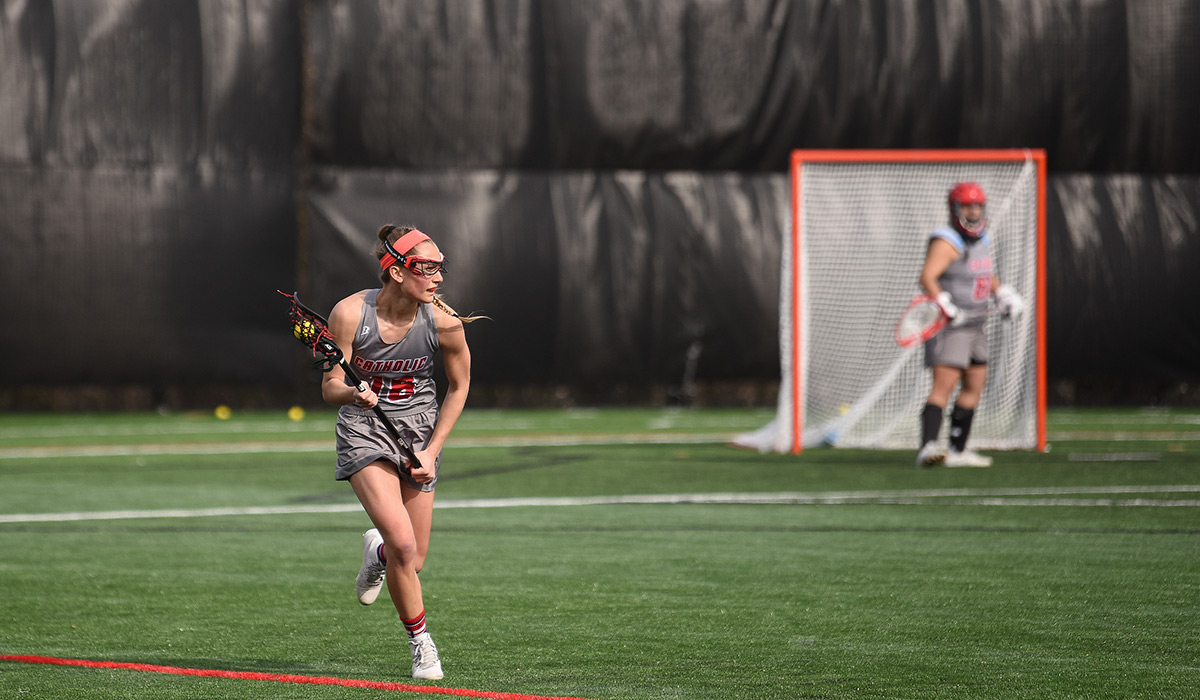 Female lacrosse player in a game