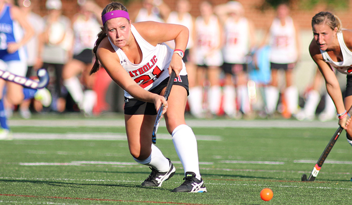 Field hockey player during a game.