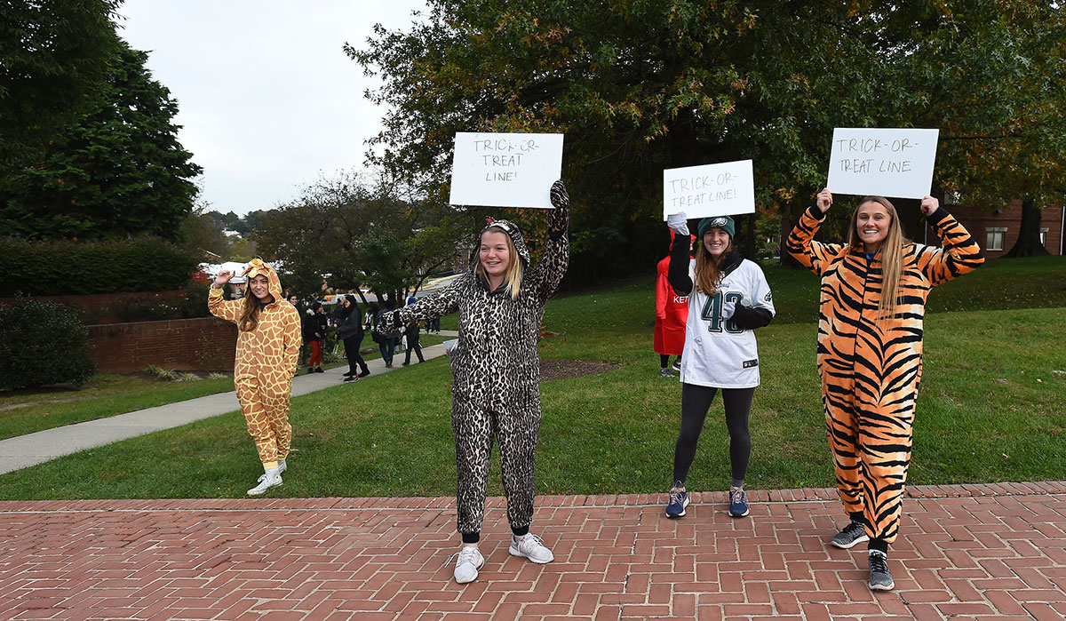 Students at halloween on campus