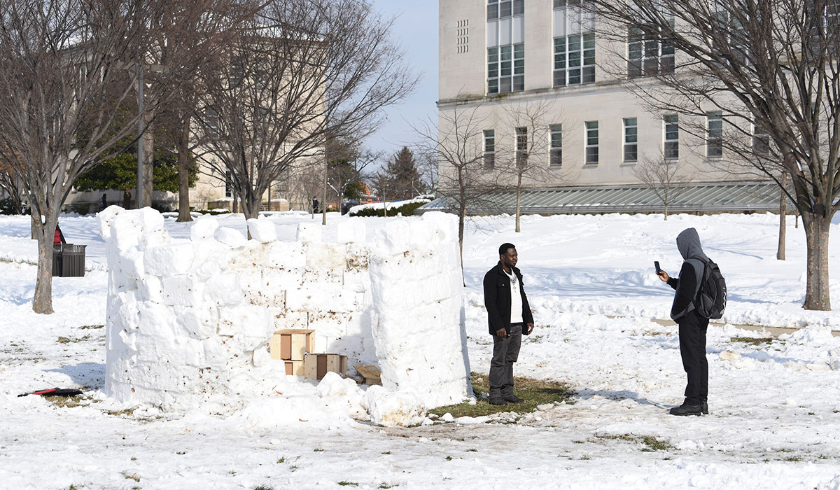 snow fort on the mall
