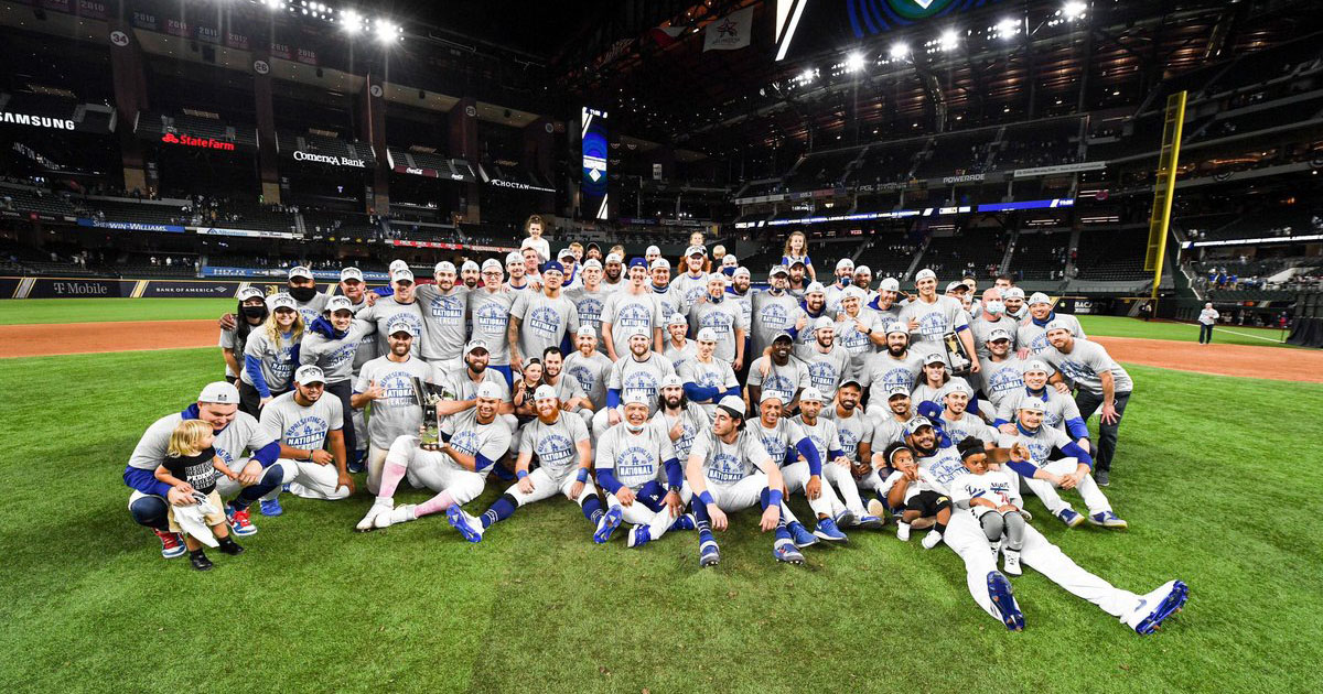 LA Dodgers pose for a picture following their World Series championship