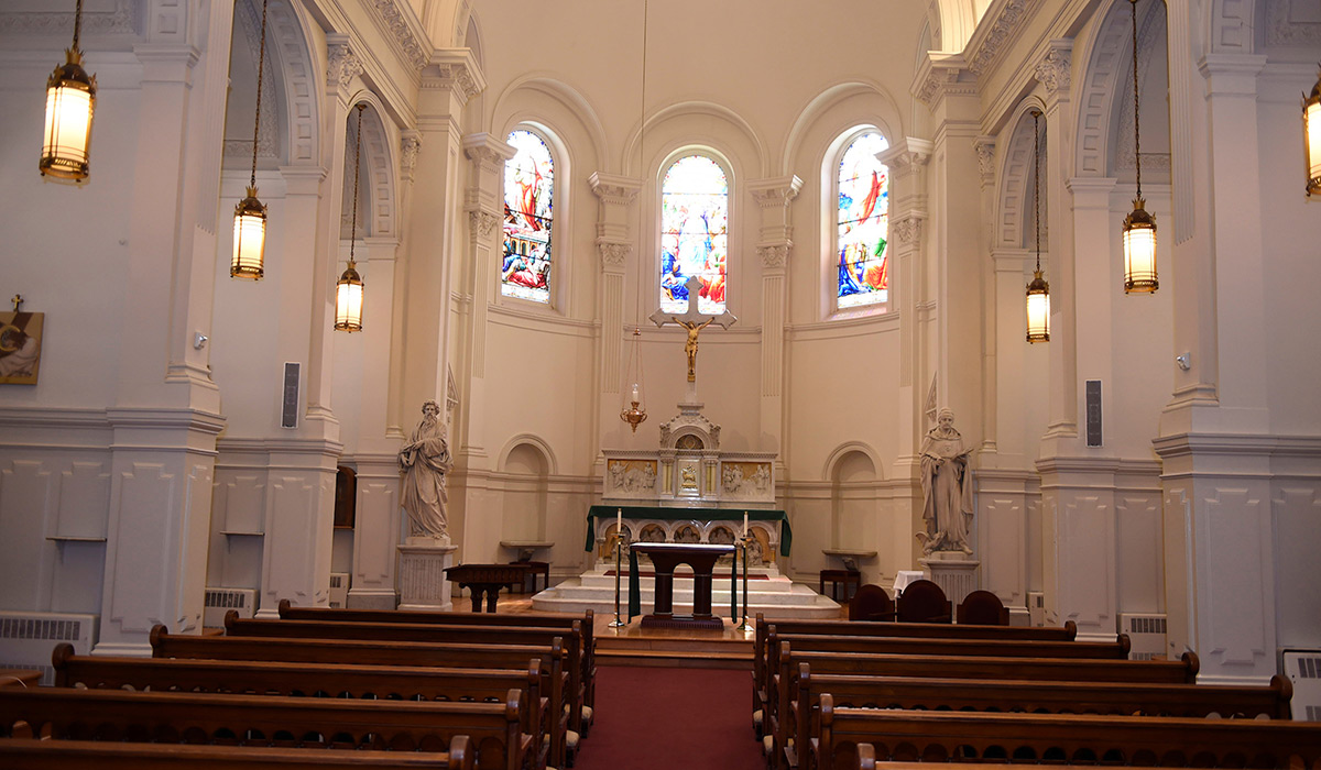 The inside of a small chapel