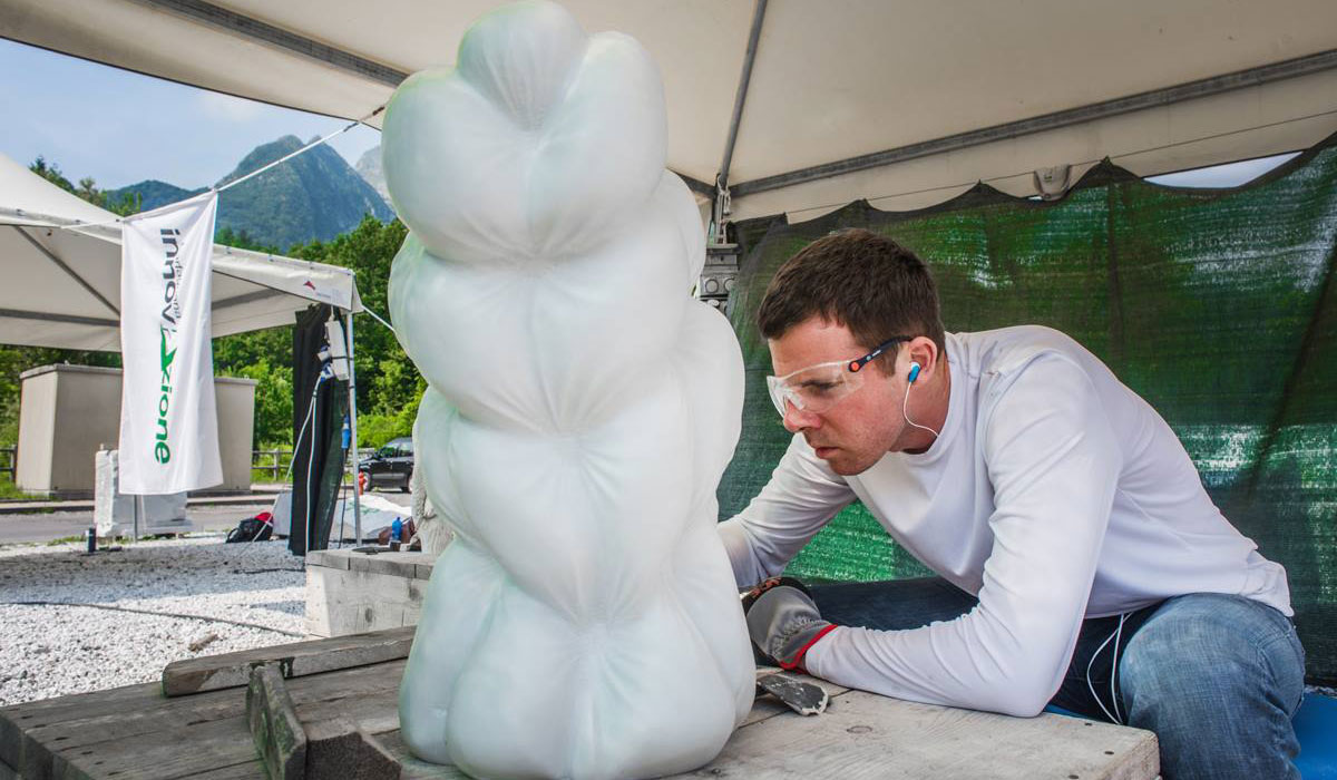 Assistant Professor of Art Jonathan Monaghan works on his sculpture. 