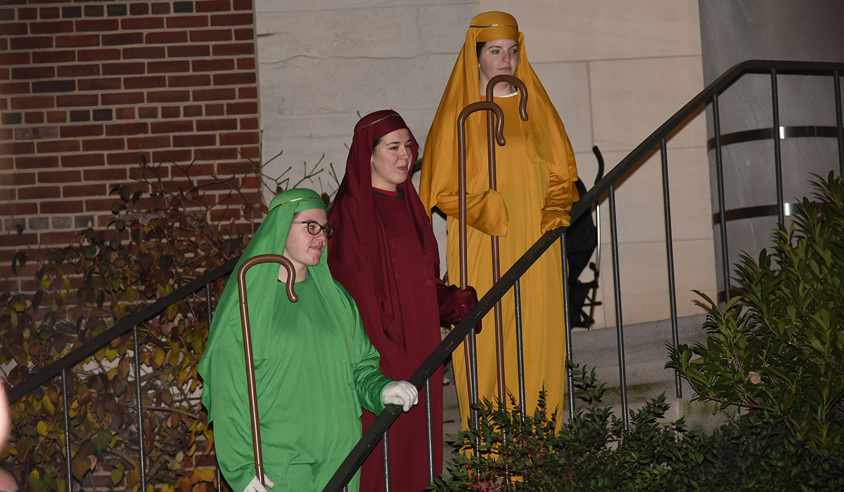 Students at the nativity scene
