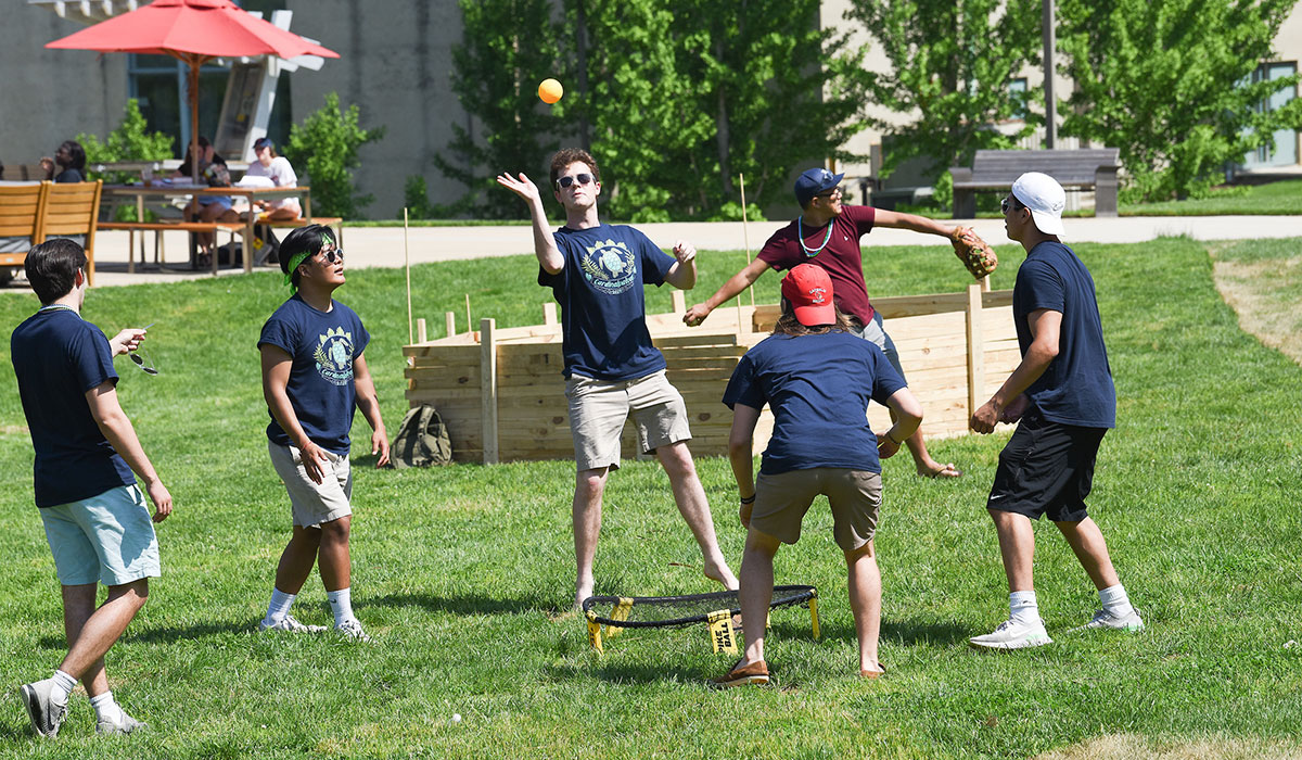 Students playing spike ball
