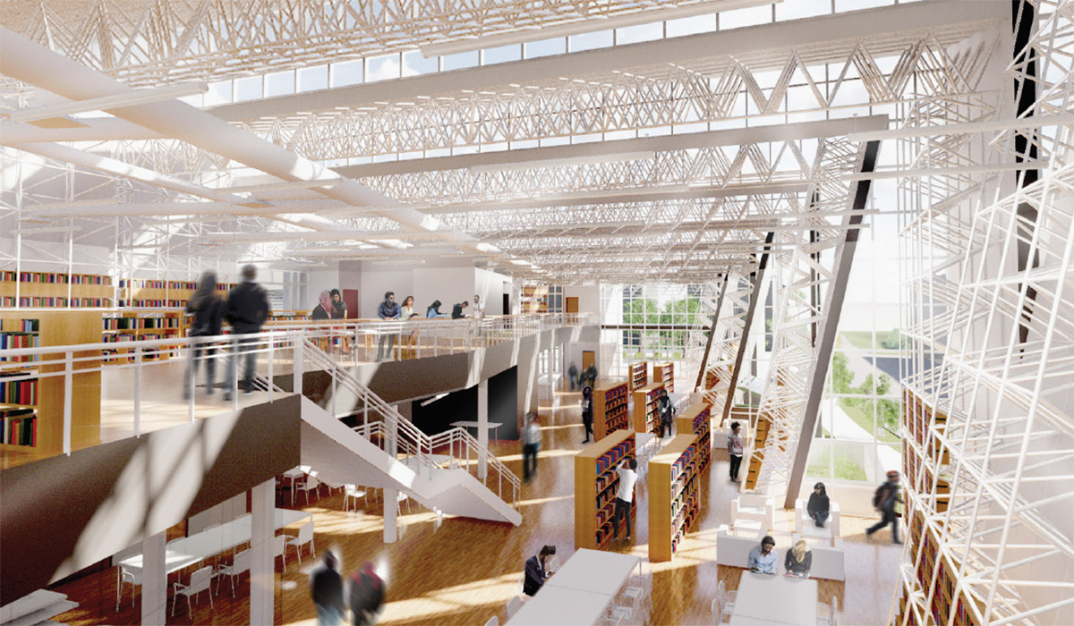 Rendering of the inside of a library