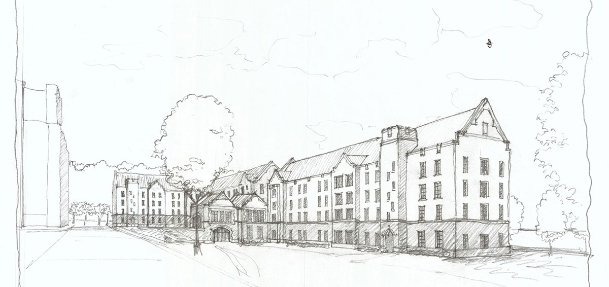 Architectural drawing of new residence hall